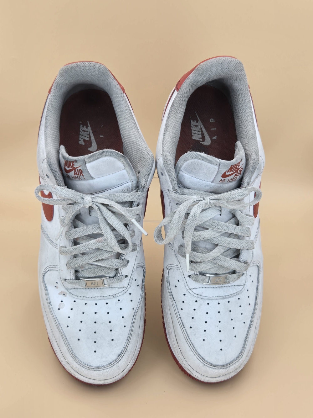 Nike Air Force 1 White & Red Low-Top Sneakers Men's Size 12 1/2 12.5 - Picture 4 of 13